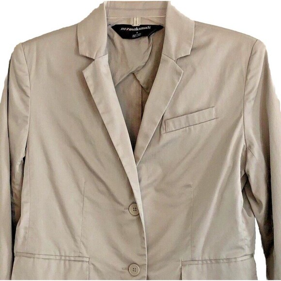 Norma Kamali for Revolve Cotton Poplin 2 Button Blazer Womens Sz 6 Khaki Classic - Picture 3 of 13